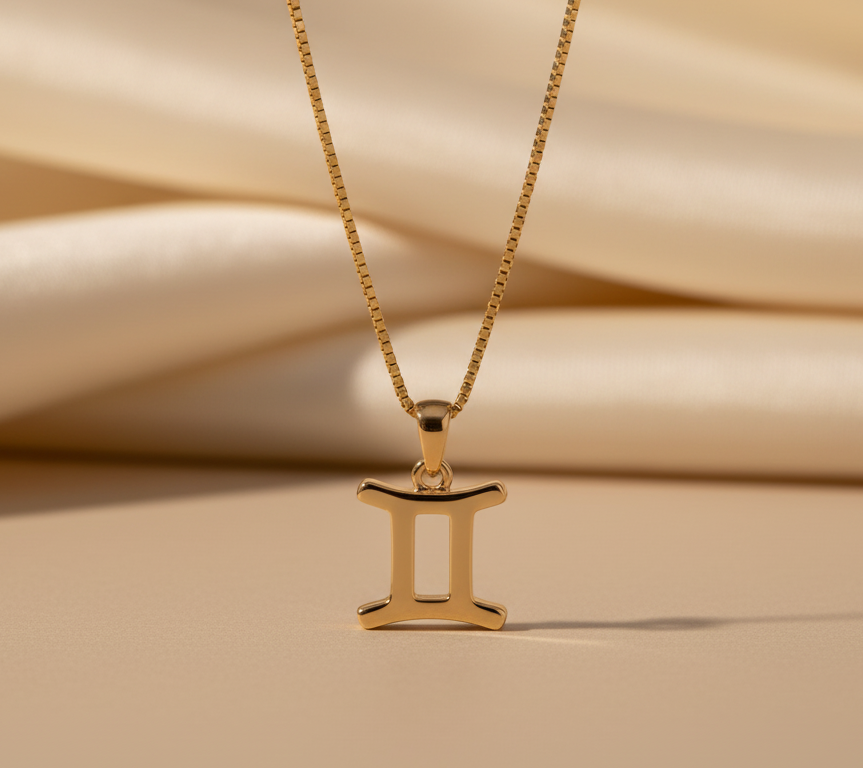 Gemini Zodiac Necklace Gold Plated 925 Silver Astrology Pendant