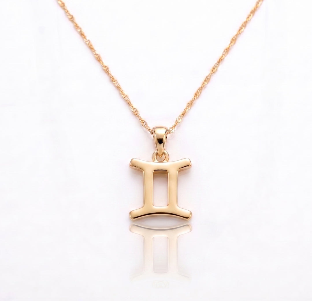 Gemini Zodiac Necklace Gold Plated 925 Silver Astrology Pendant
