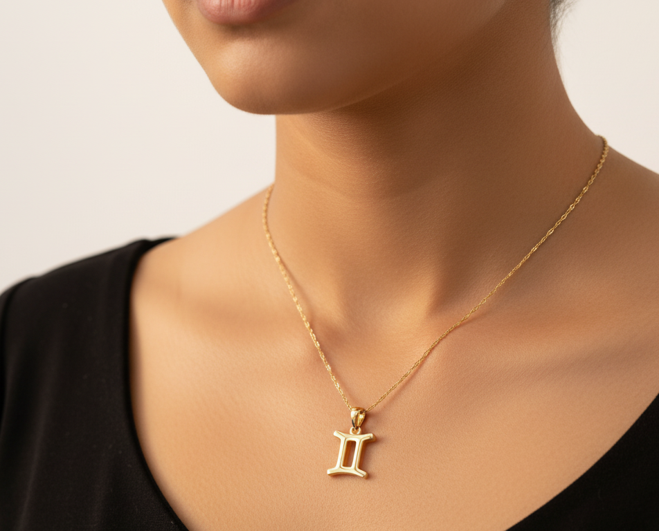 Gemini Zodiac Necklace Gold Plated 925 Silver Astrology Pendant