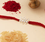 Load image into Gallery viewer, Lotus Flower 925 Silver Rakhi for Brother with Red Thread
