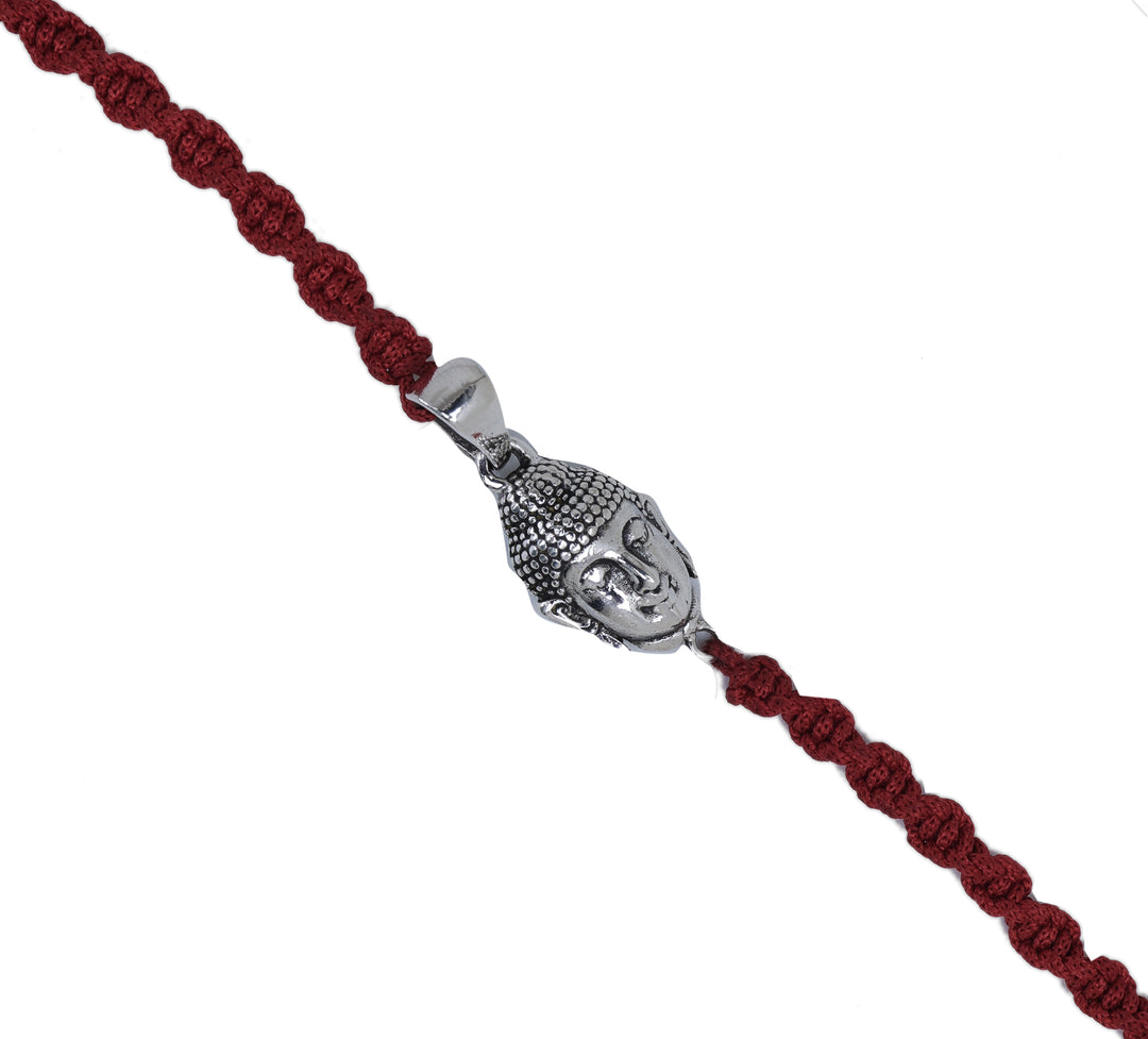 Buddha Head 925 Silver Rakhi for Brother on Red Thread