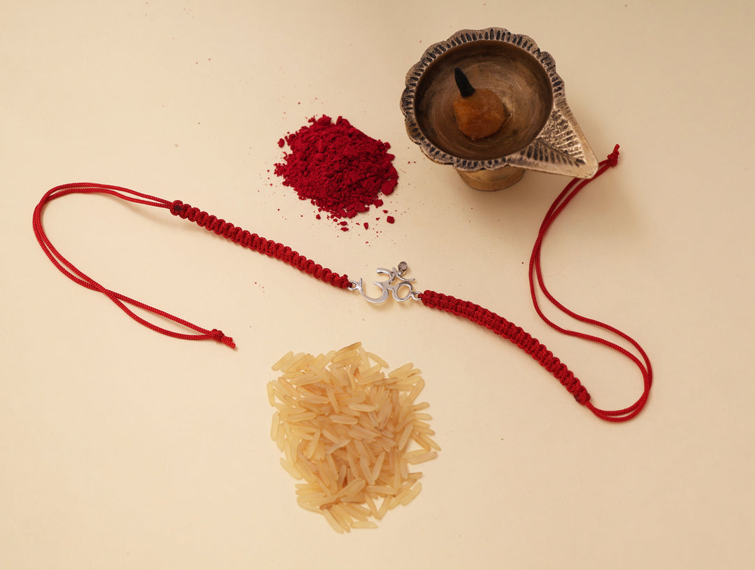 925 Sterling Silver Om Rakhi for Brother with CZ Stone