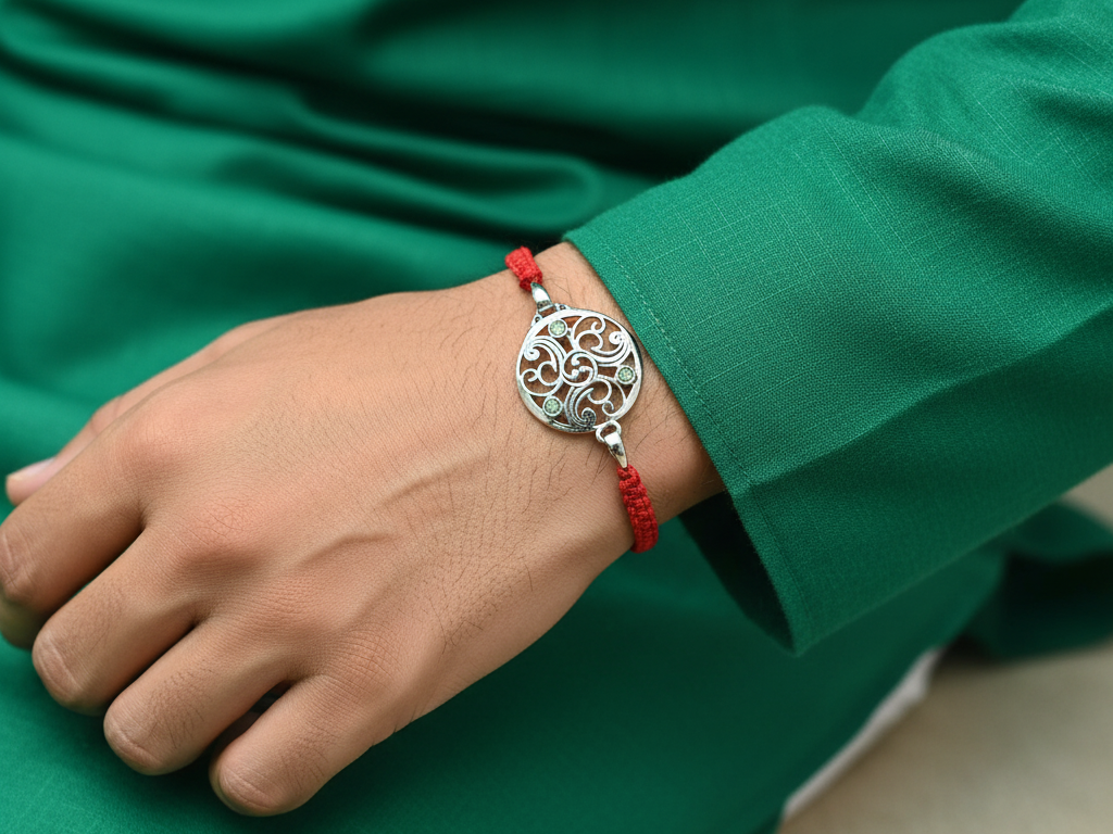 Filigree CZ 925 Sterling Silver Rakhi for Brother