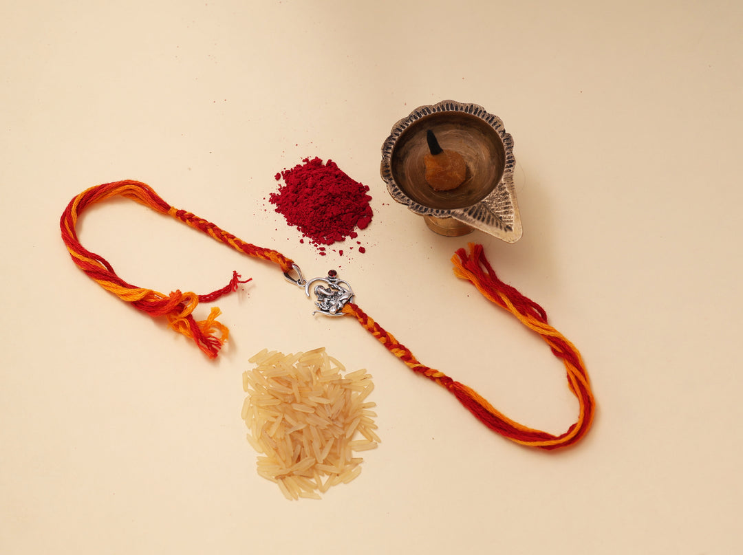 Sterling Silver Ganesha Rakhi with CZ for Brother
