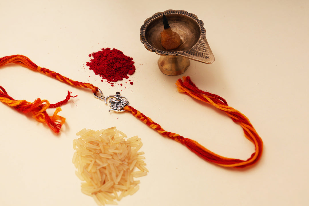 Sterling Silver Ganesha Rakhi with CZ for Brother