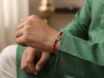 Load image into Gallery viewer, Sterling Silver Ganesha Rakhi with CZ for Brother
