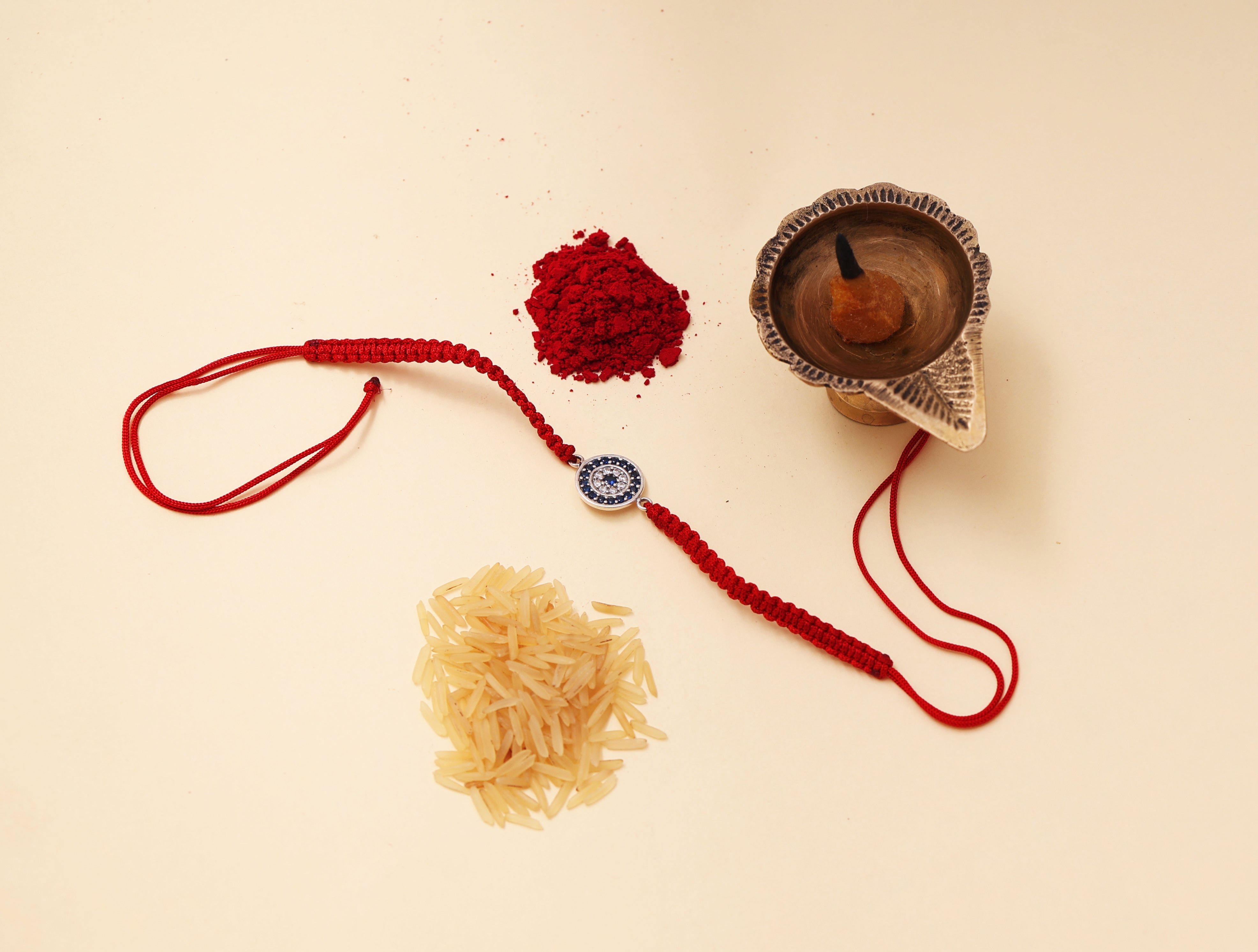 Sterling Silver Evil Eye CZ Rakhi for Brother for Raksha Bandhan