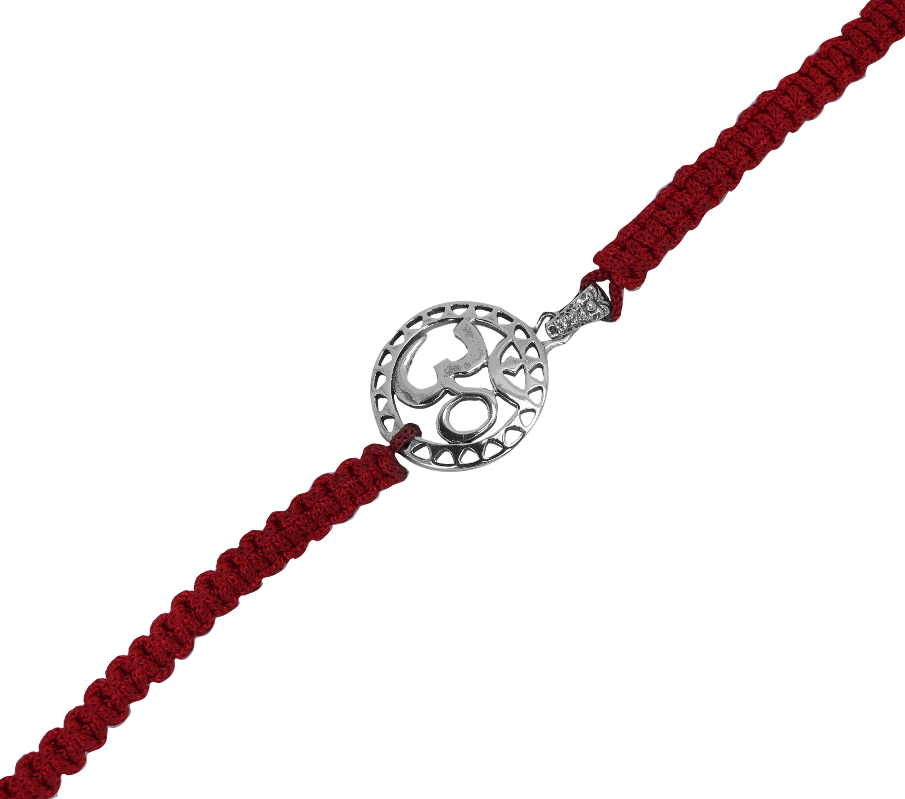 Sterling Silver Om Rakhi Bracelet for Brother with CZ Stones
