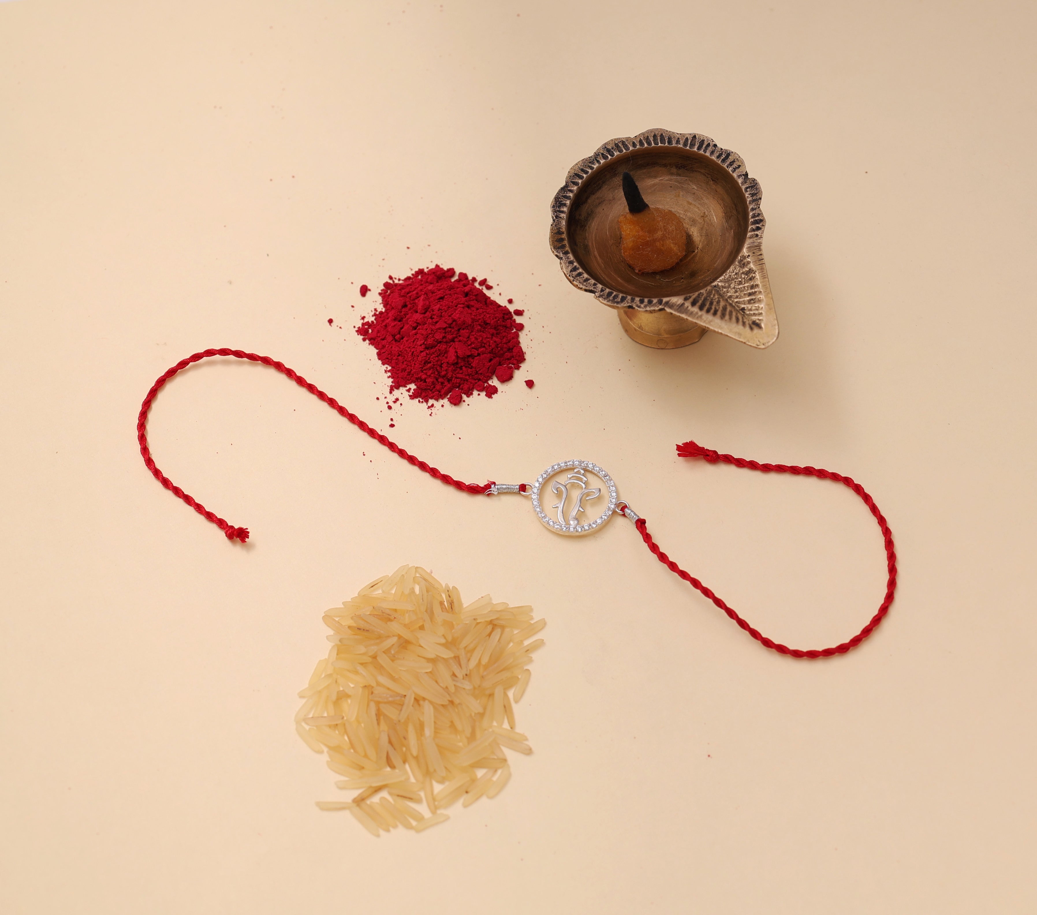 925 Sterling Silver Ganesha Rakhi with CZ for Brother