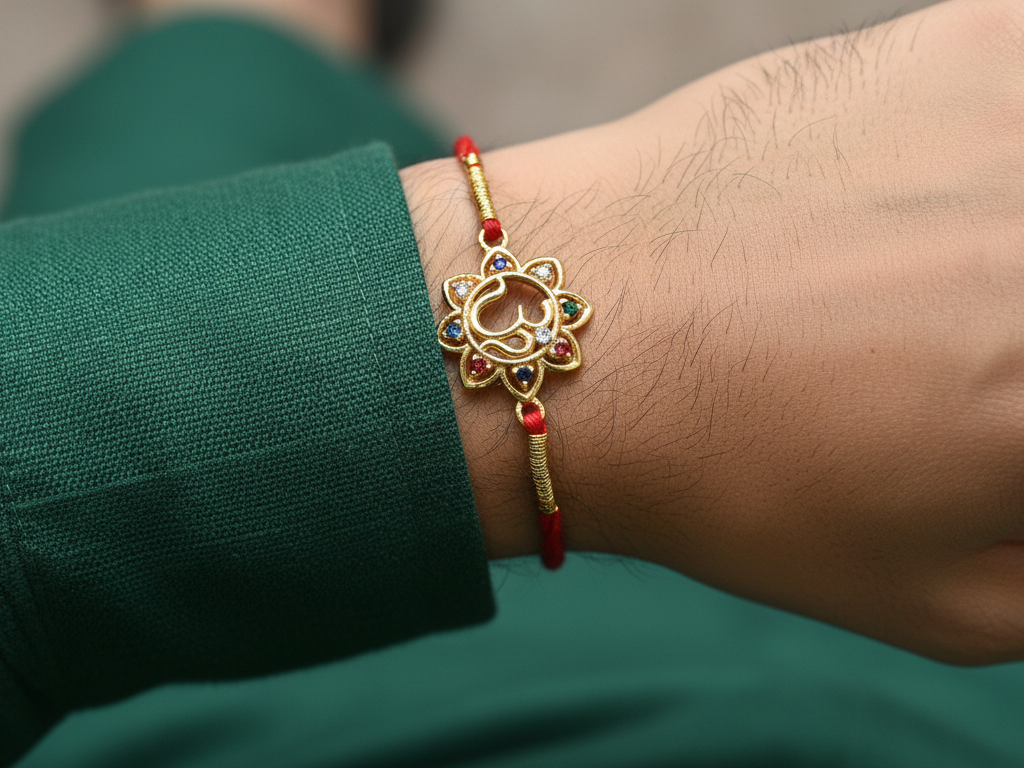 Gold-Plated 925 Silver Om CZ Rakhi for Brother | Raksha Bandhan
