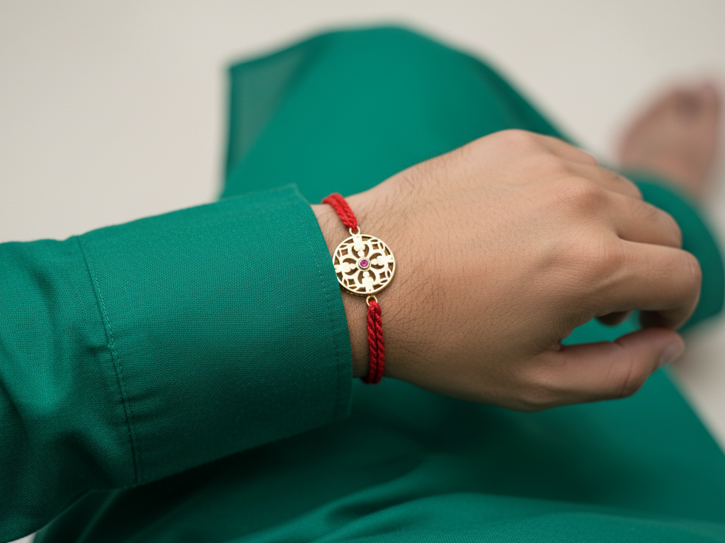 Mandala CZ Rakhi in Gold Plated 925 Sterling Silver for Brother