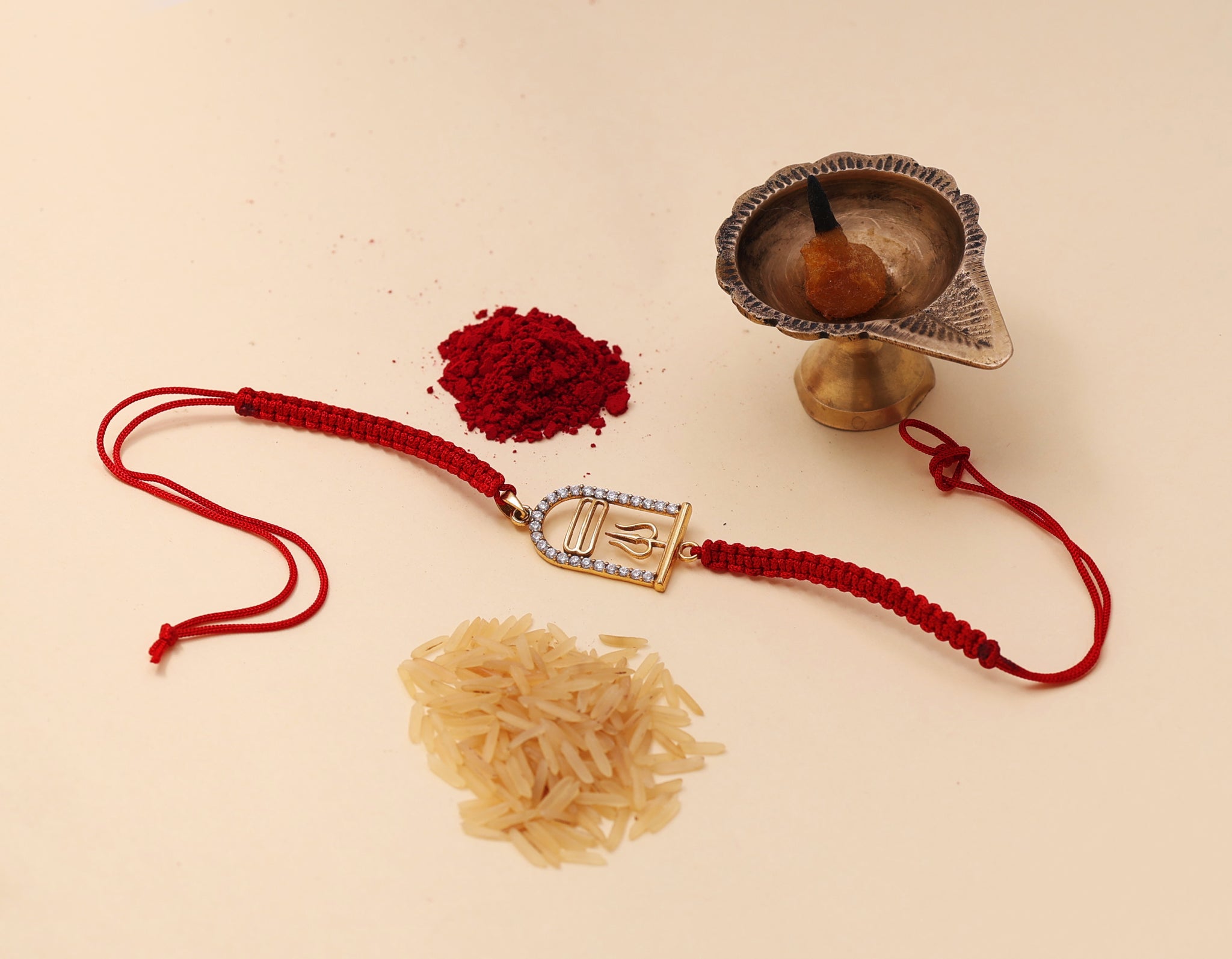 Gold Plated 925 Silver Shiva Trishul Rakhi with CZ for Raksha Bandhan