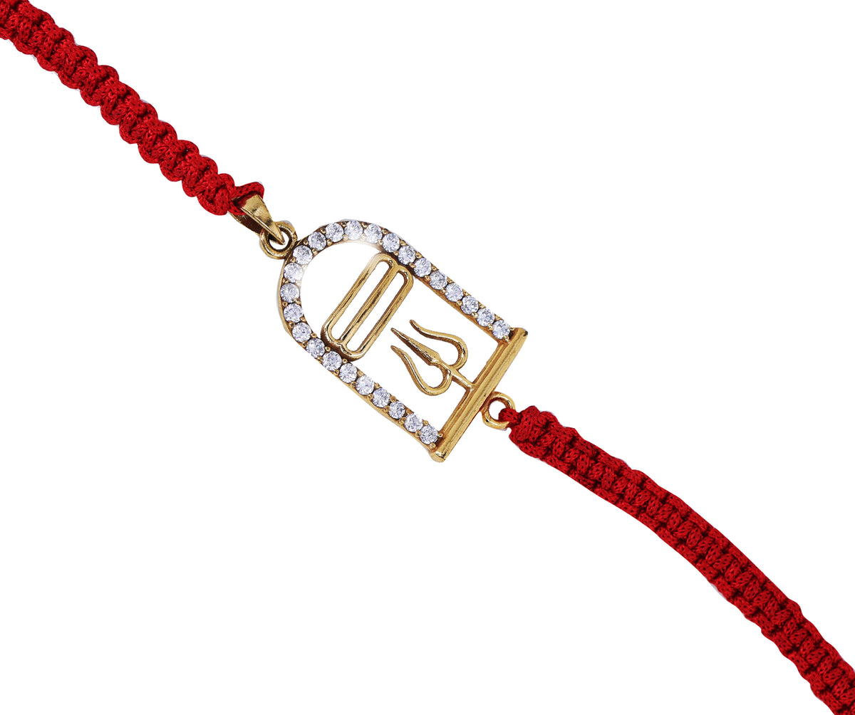 Gold plated 925 silver shiva trishul rakhi with cz for raksha bandhan