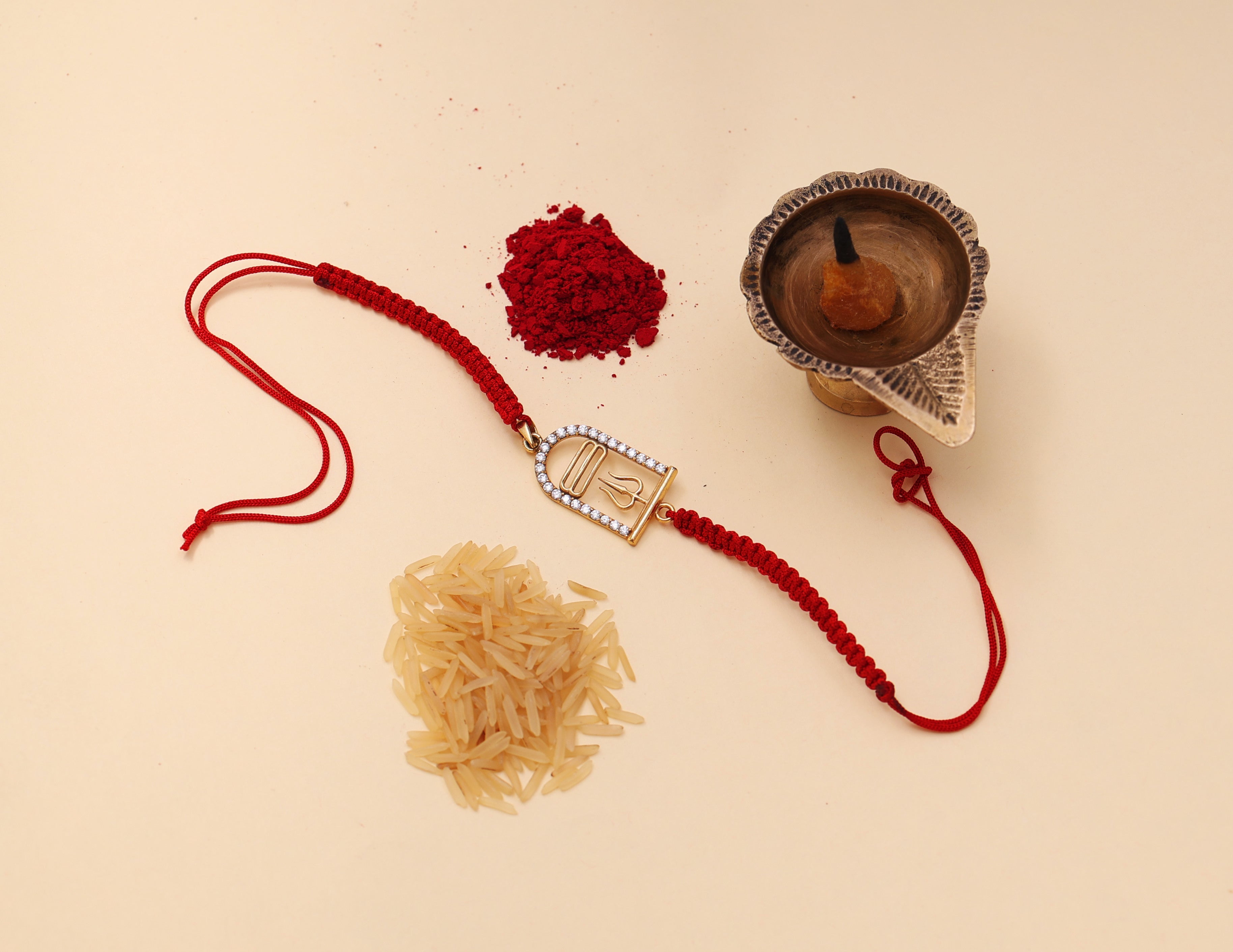 Gold Plated 925 Silver Shiva Trishul Rakhi with CZ for Raksha Bandhan