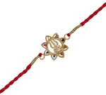 将图像加载到图库查看器中， Gold Plated 925 Silver Trishul Navratna CZ Rakhi for Brother
