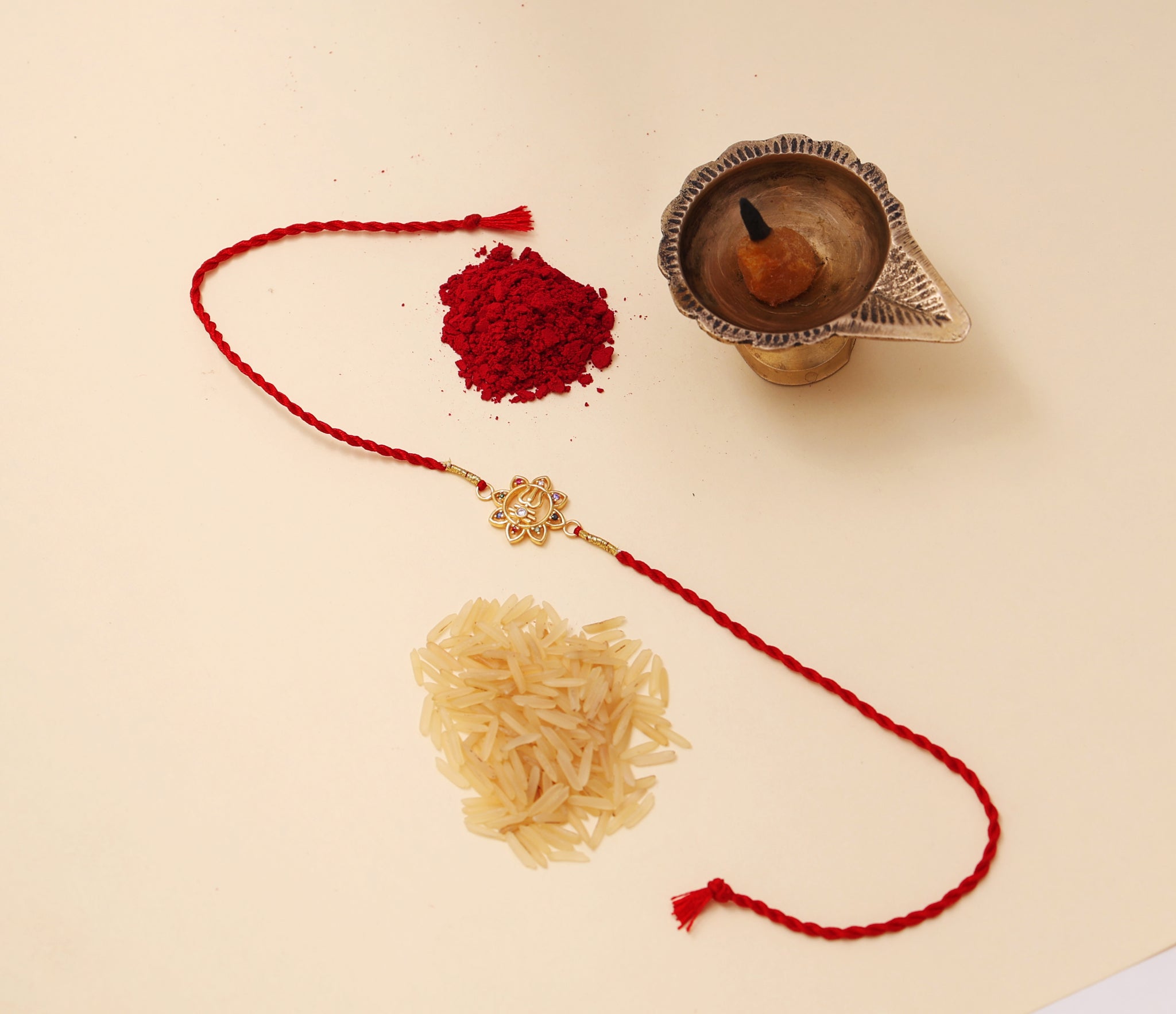 Gold Plated 925 Silver Trishul Navratna CZ Rakhi for Brother