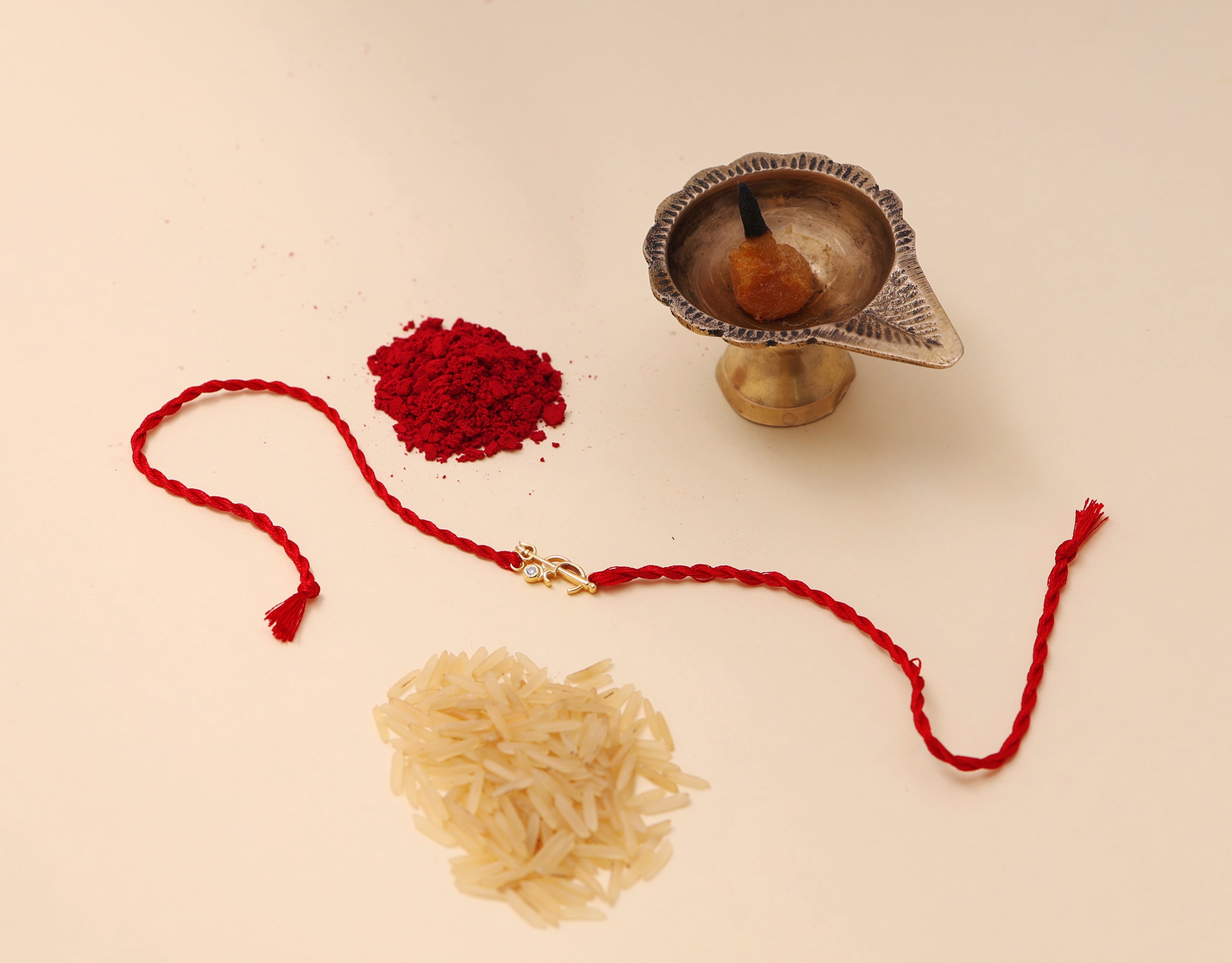 Shiva Trishul Om 925 Silver CZ Rakhi for Brother, Gold-Plated