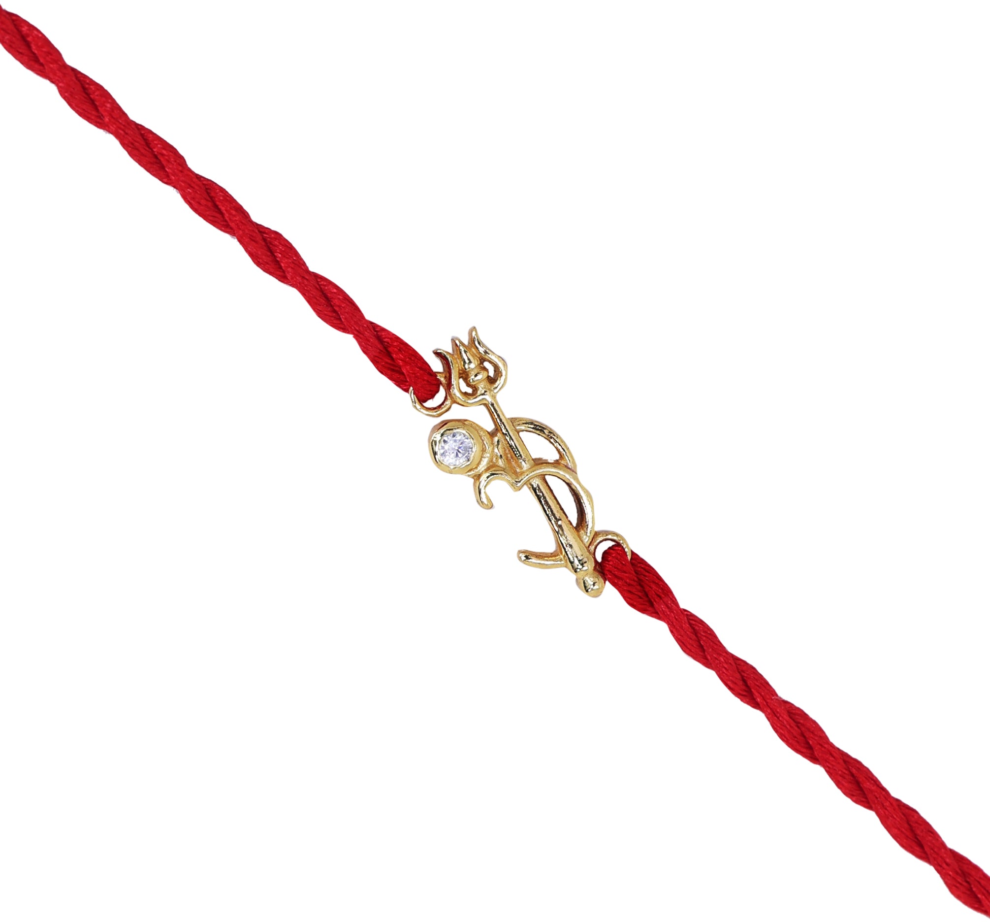 Shiva Trishul Om 925 Silver CZ Rakhi for Brother, Gold-Plated