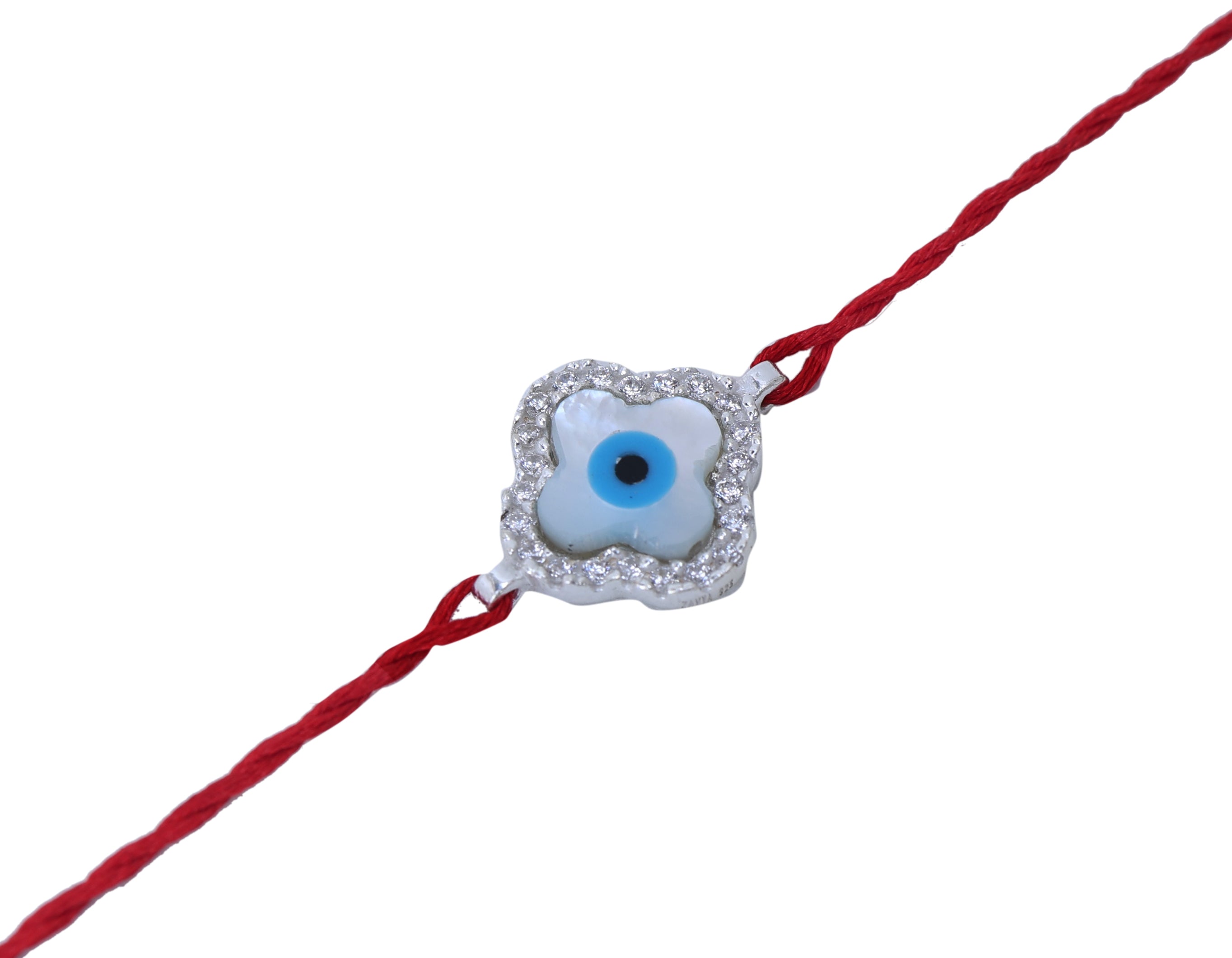 Evil Eye Clover Rakhi in 925 Sterling Silver with CZ for Brother