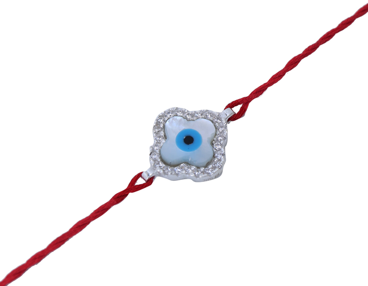 Evil eye clover rakhi in 925 sterling silver with cz for brother