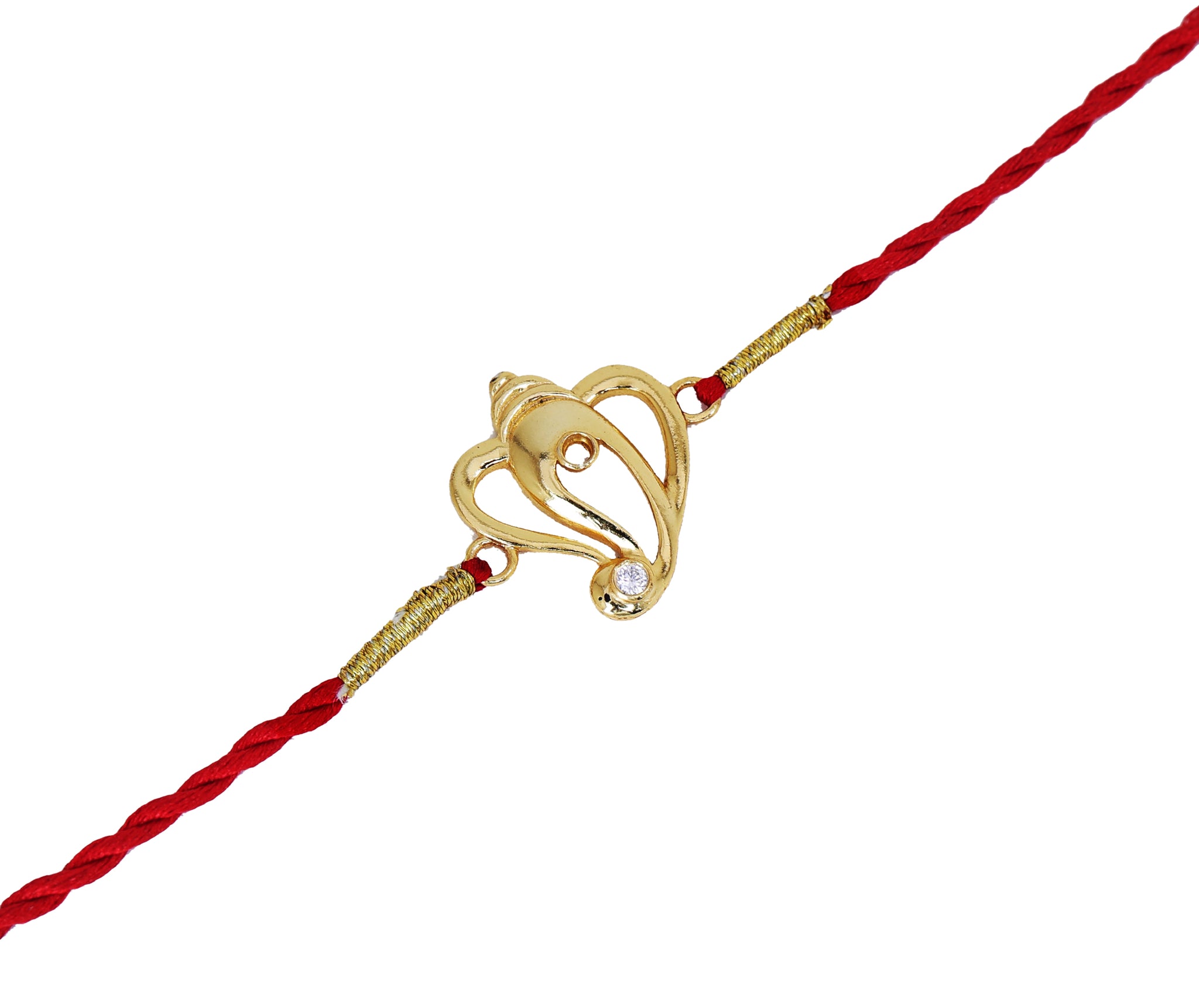 Gold Plated 925 Silver Ganesha Rakhi with CZ for Brother