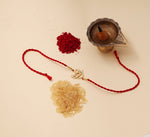 将图像加载到图库查看器中， Gold Plated 925 Silver Ganesha Rakhi with CZ for Brother
