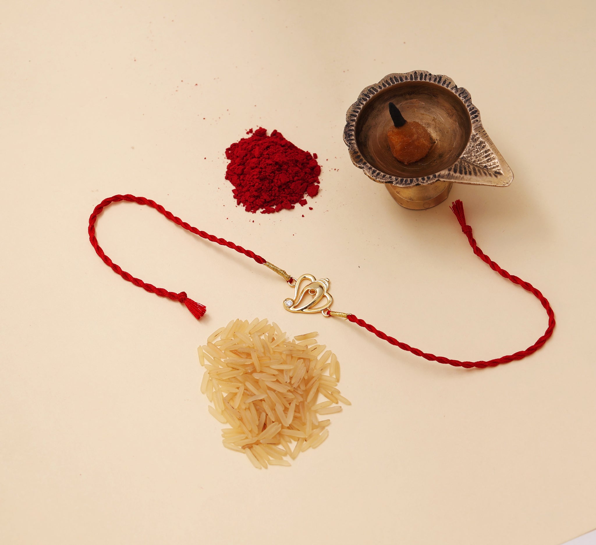 Gold Plated 925 Silver Ganesha Rakhi with CZ for Brother