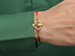 将图像加载到图库查看器中， Gold Plated 925 Silver Ganesha Rakhi with CZ for Brother
