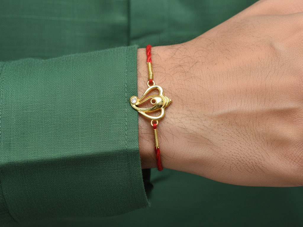 Gold Plated 925 Silver Ganesha Rakhi with CZ for Brother