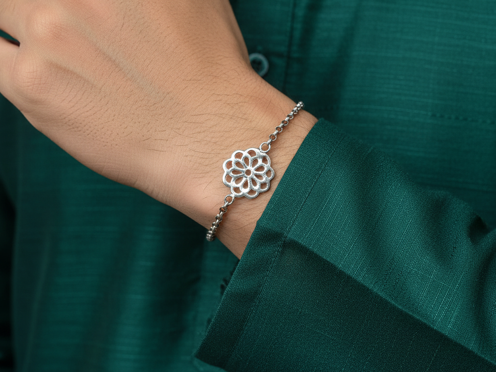 Floral Filigree Silver Rakhi for Brother | 925 Sterling Silver