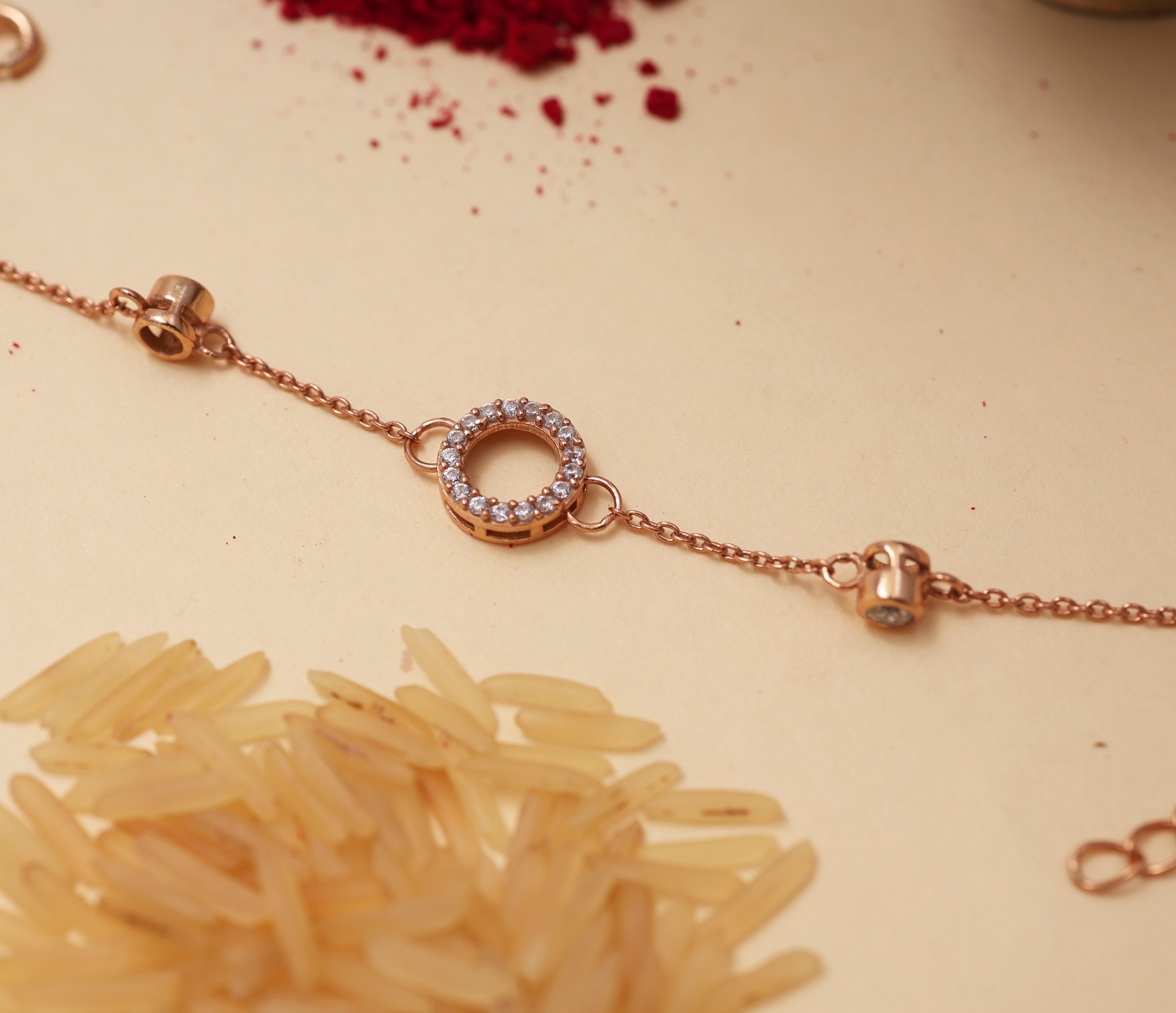 Eternity Circle CZ Rakhi for Brother in Rose Gold 925 Silver