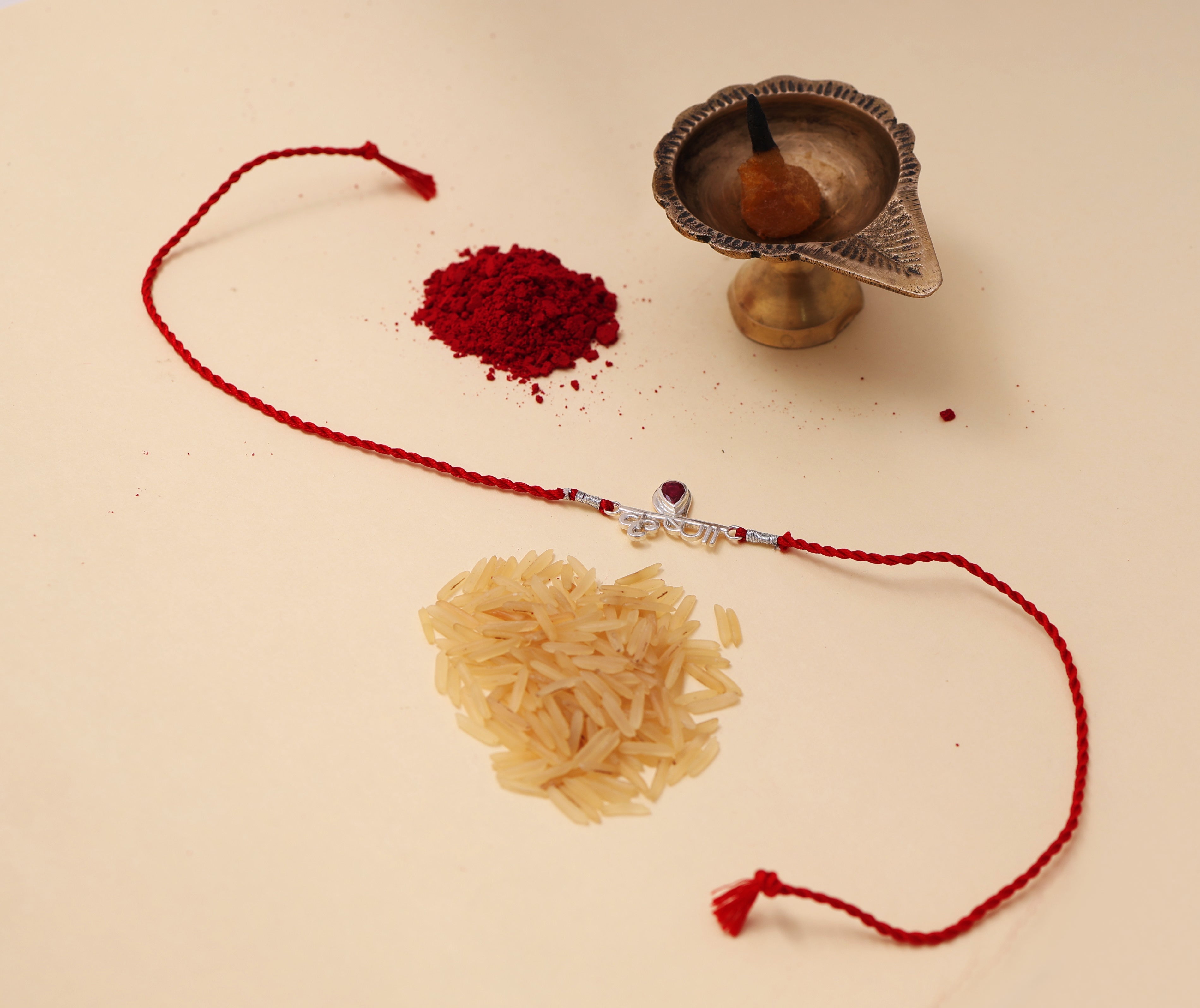 925 Sterling Silver Krishna Name Rakhi with CZ for Raksha Bandhan