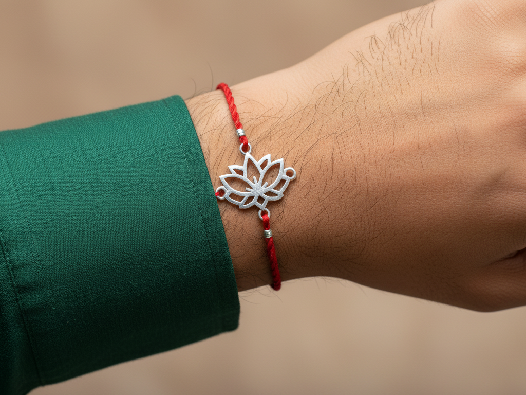 Lotus Rakhi in 925 Sterling Silver | Bracelet for Raksha Bandhan