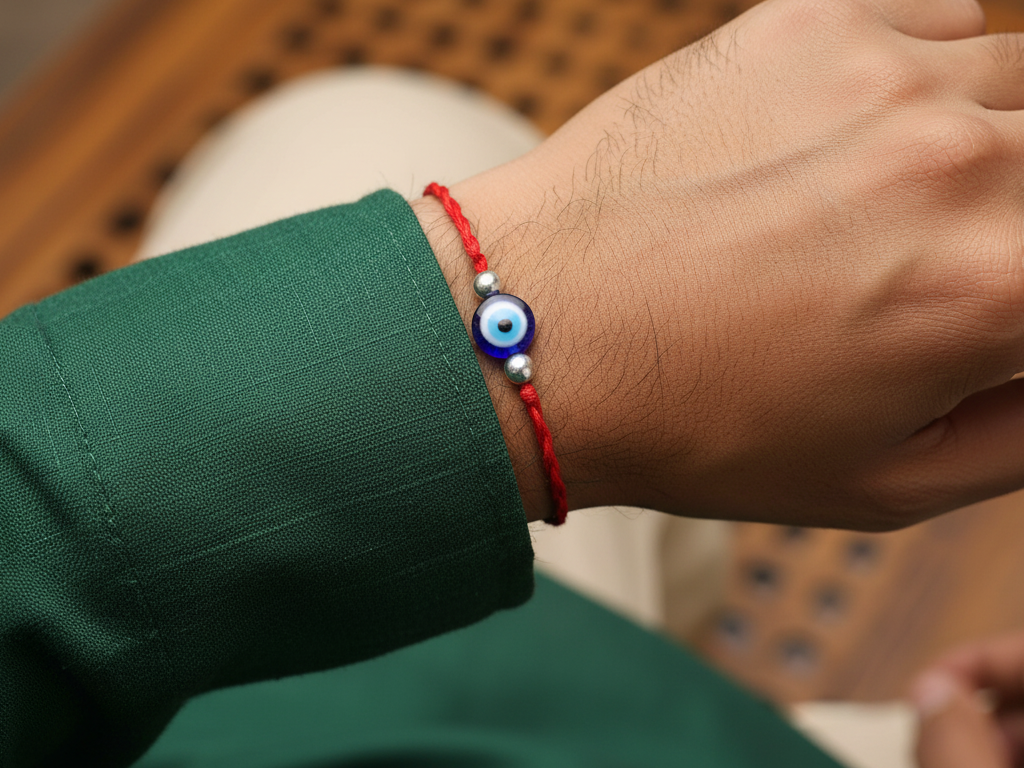Evil Eye Rakhi for Brother in 925 Sterling Silver | Red Thread