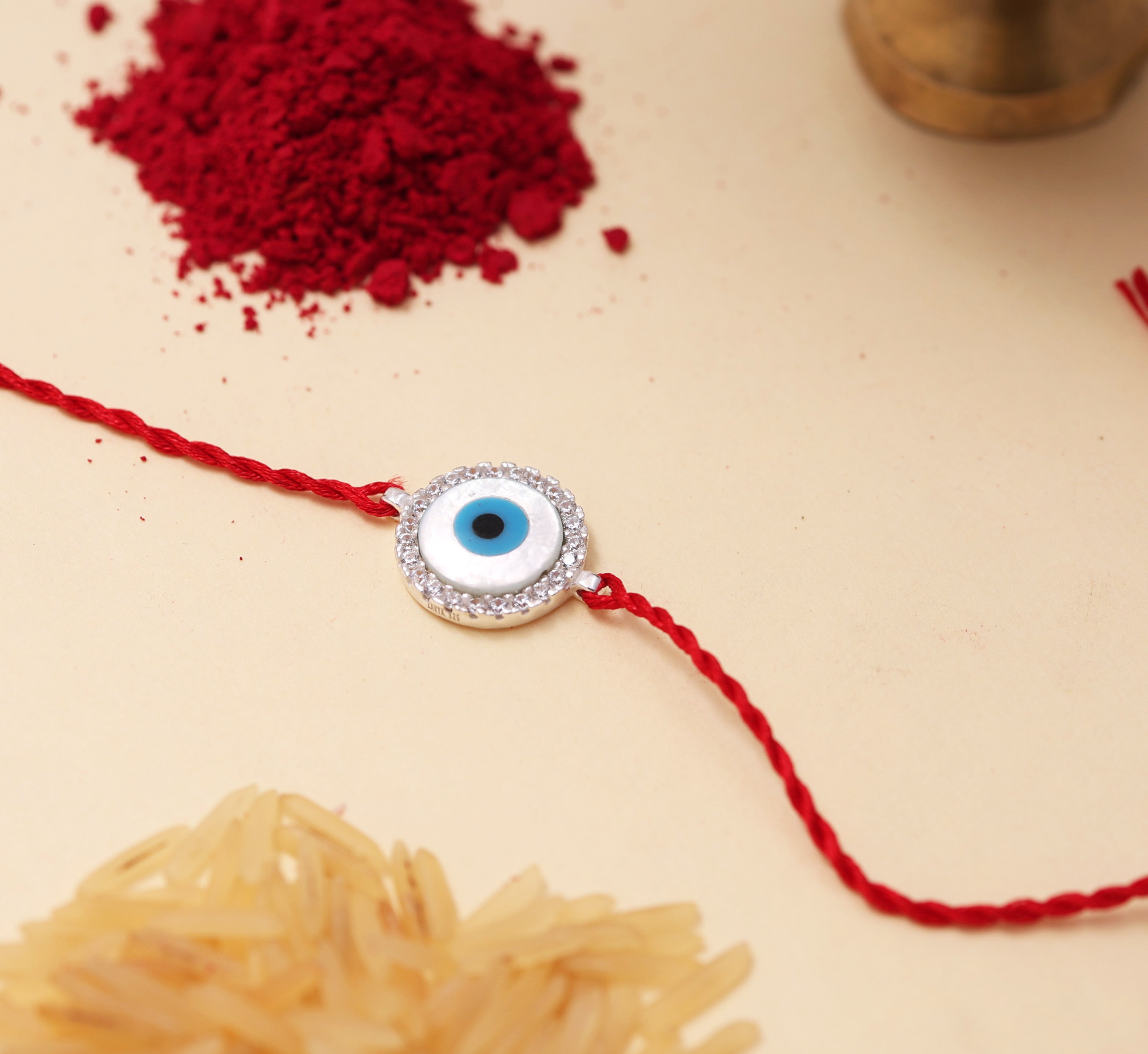 Evil Eye Rakhi for Brother in 925 Sterling Silver with CZ