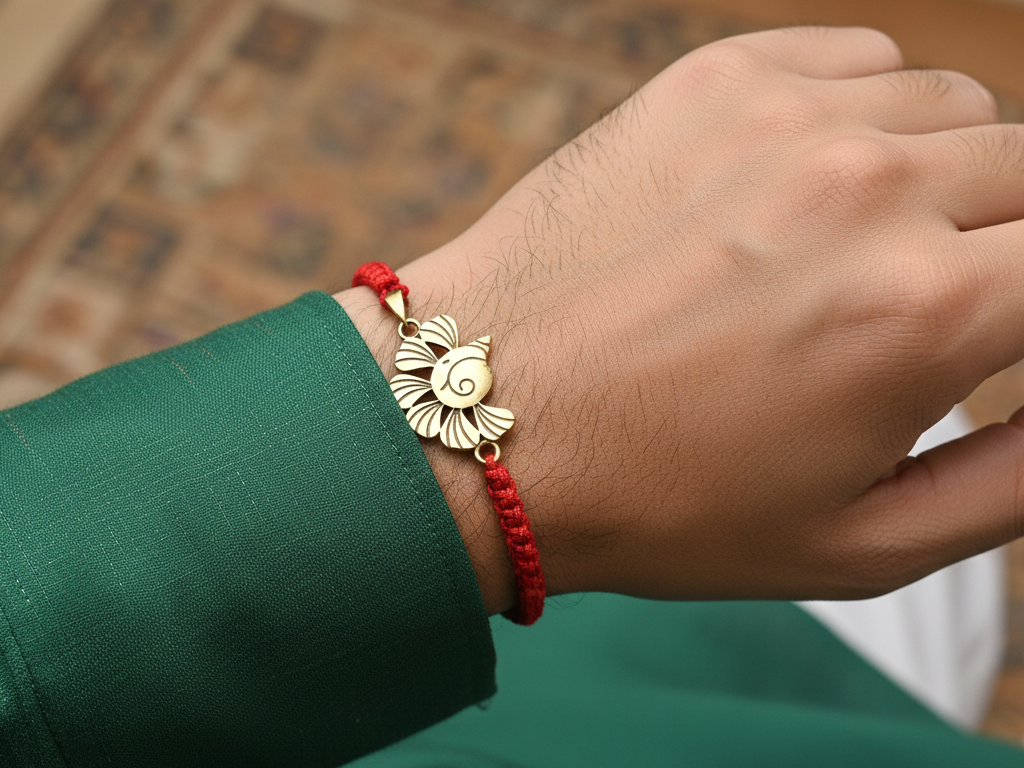 Ganesha 925 Sterling Silver Rakhi Bracelet for Raksha Bandhan Gift