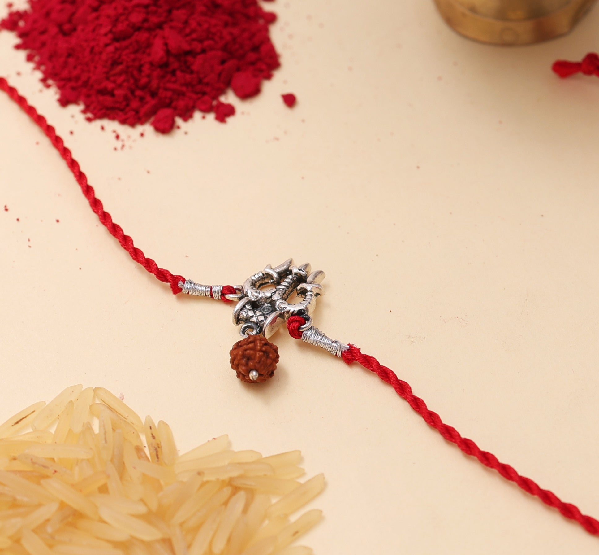 Shiva Om Trishul Rakhi 925 Silver for Brother Raksha Bandhan Gift