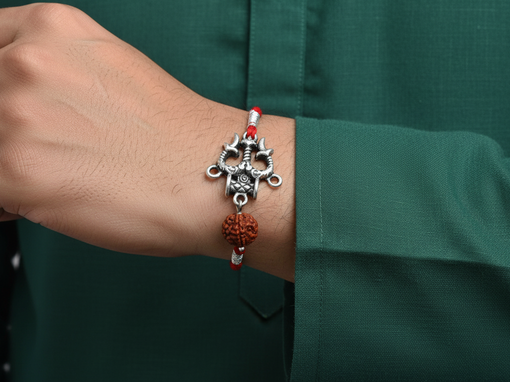 Shiva Om Trishul Rakhi 925 Silver for Brother Raksha Bandhan Gift