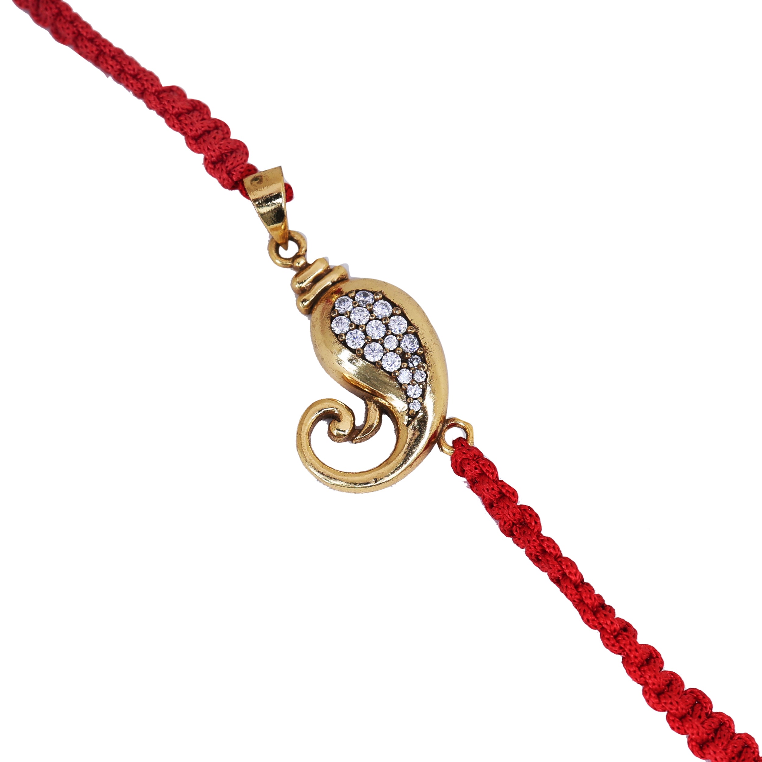 Gold Plated 925 Silver Ganesha CZ Rakhi for Brother Raksha Bandhan