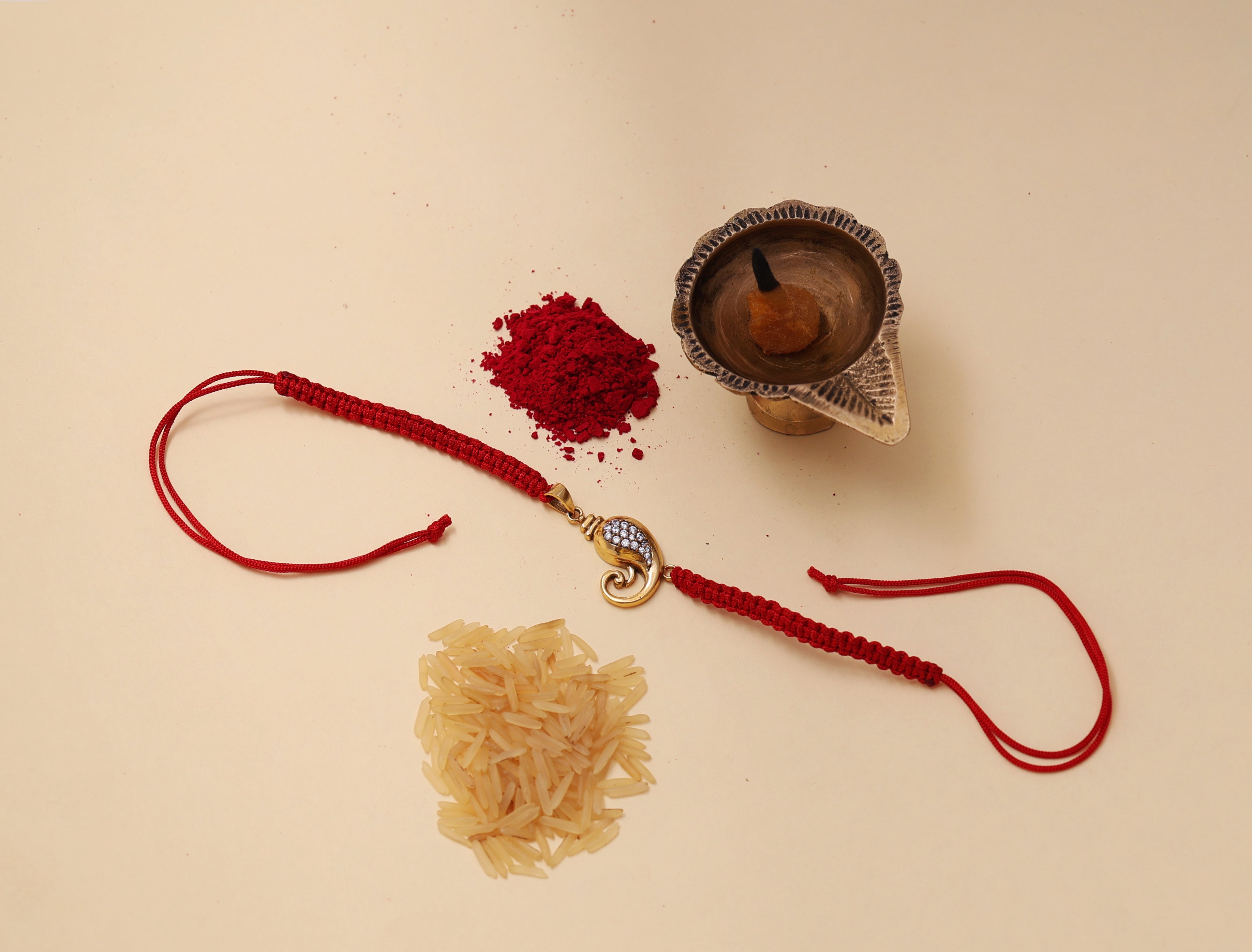 Gold Plated 925 Silver Ganesha CZ Rakhi for Brother Raksha Bandhan