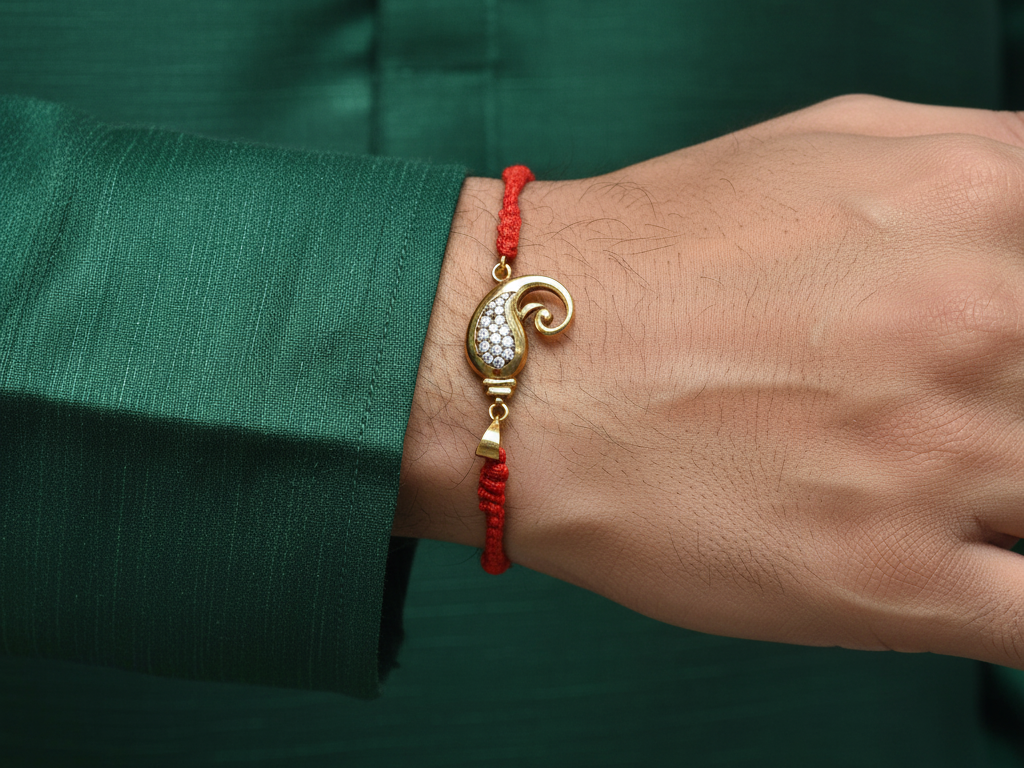 Gold Plated 925 Silver Ganesha CZ Rakhi for Brother Raksha Bandhan