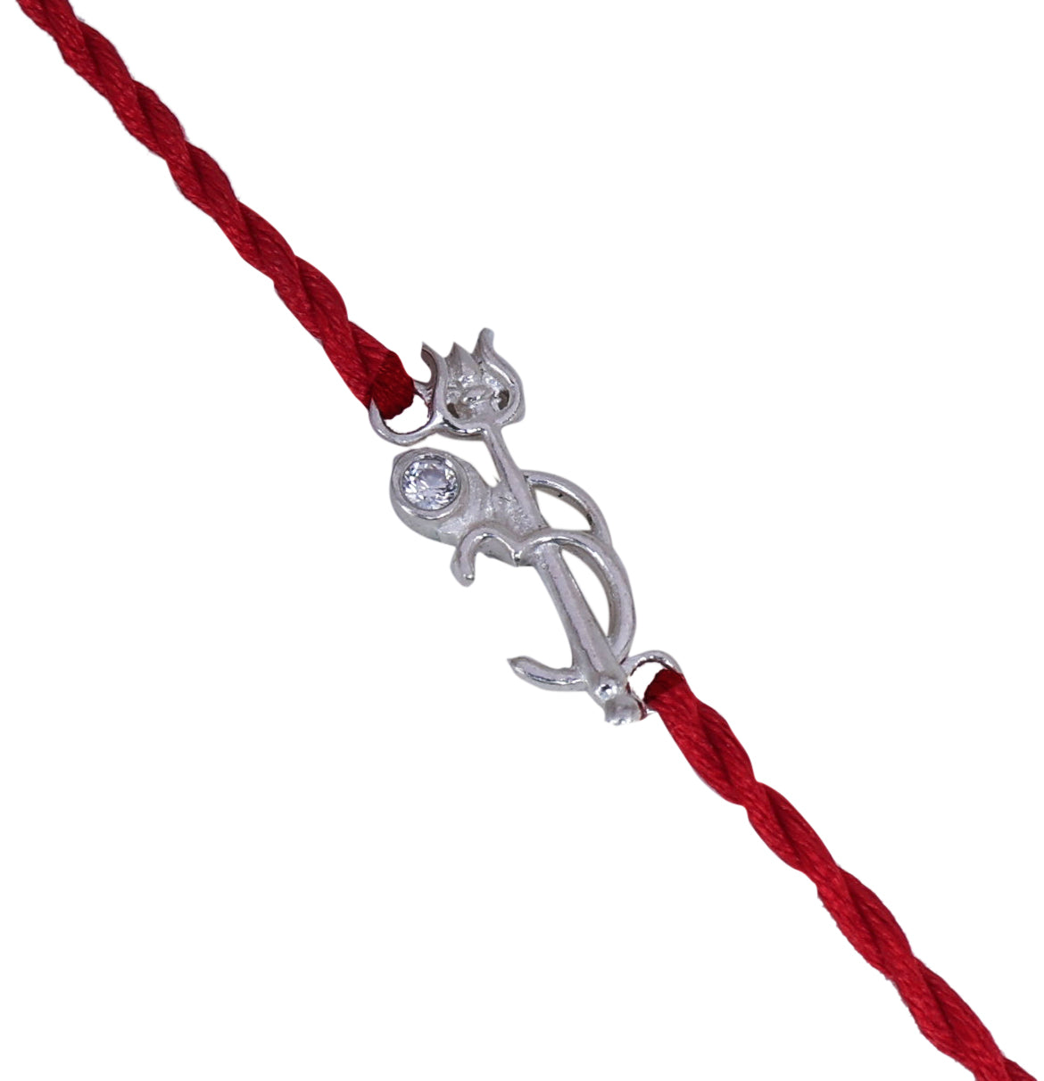 Shiva Trishul Damaru Rakhi in 925 Sterling Silver with CZ for Brother