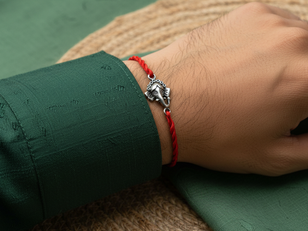 Ganesha Rakhi in 925 Sterling Silver for Raksha Bandhan Brother