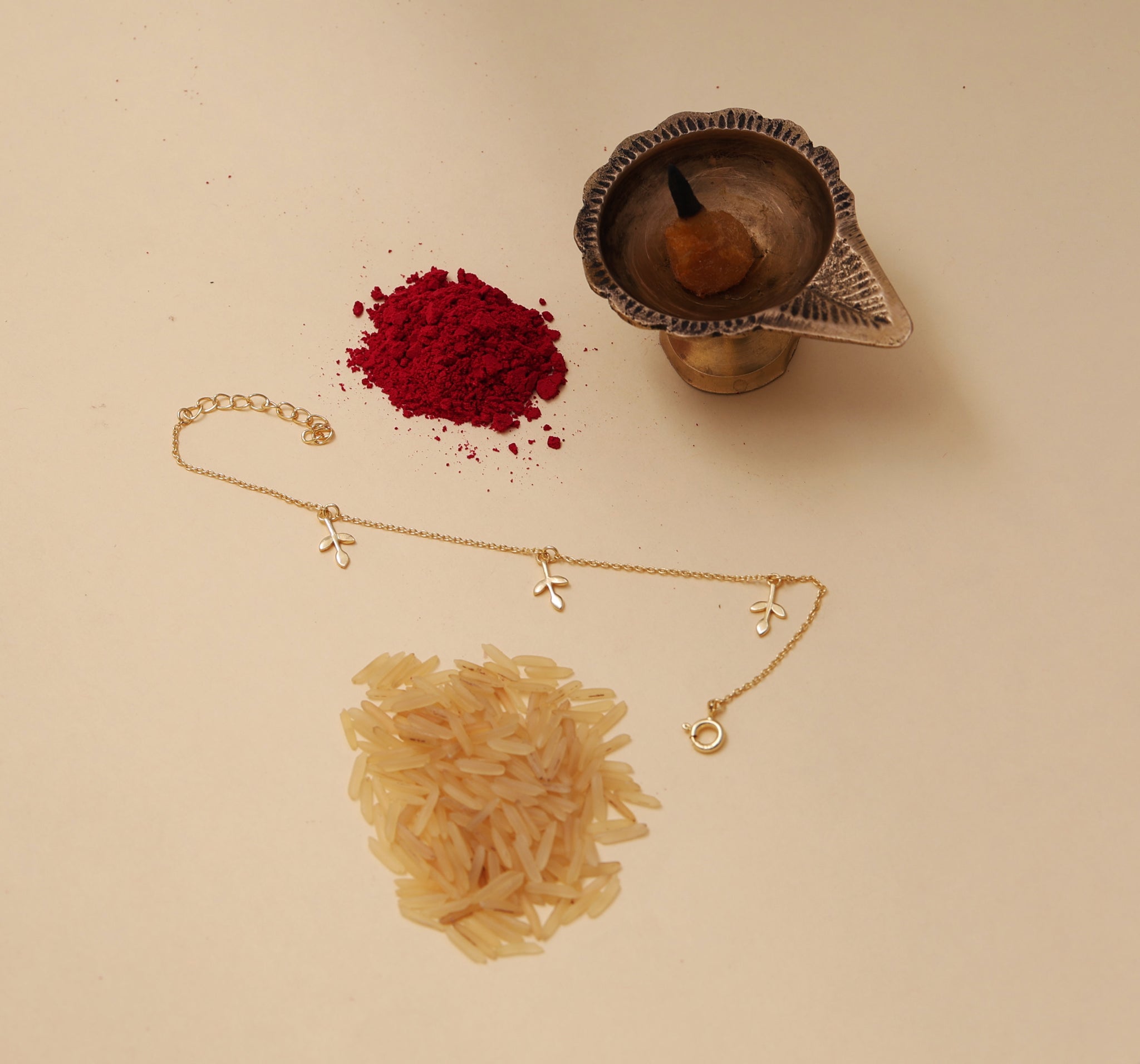 Leaf Charm Rakhi Bracelet in Gold Plated 925 Silver for Brother