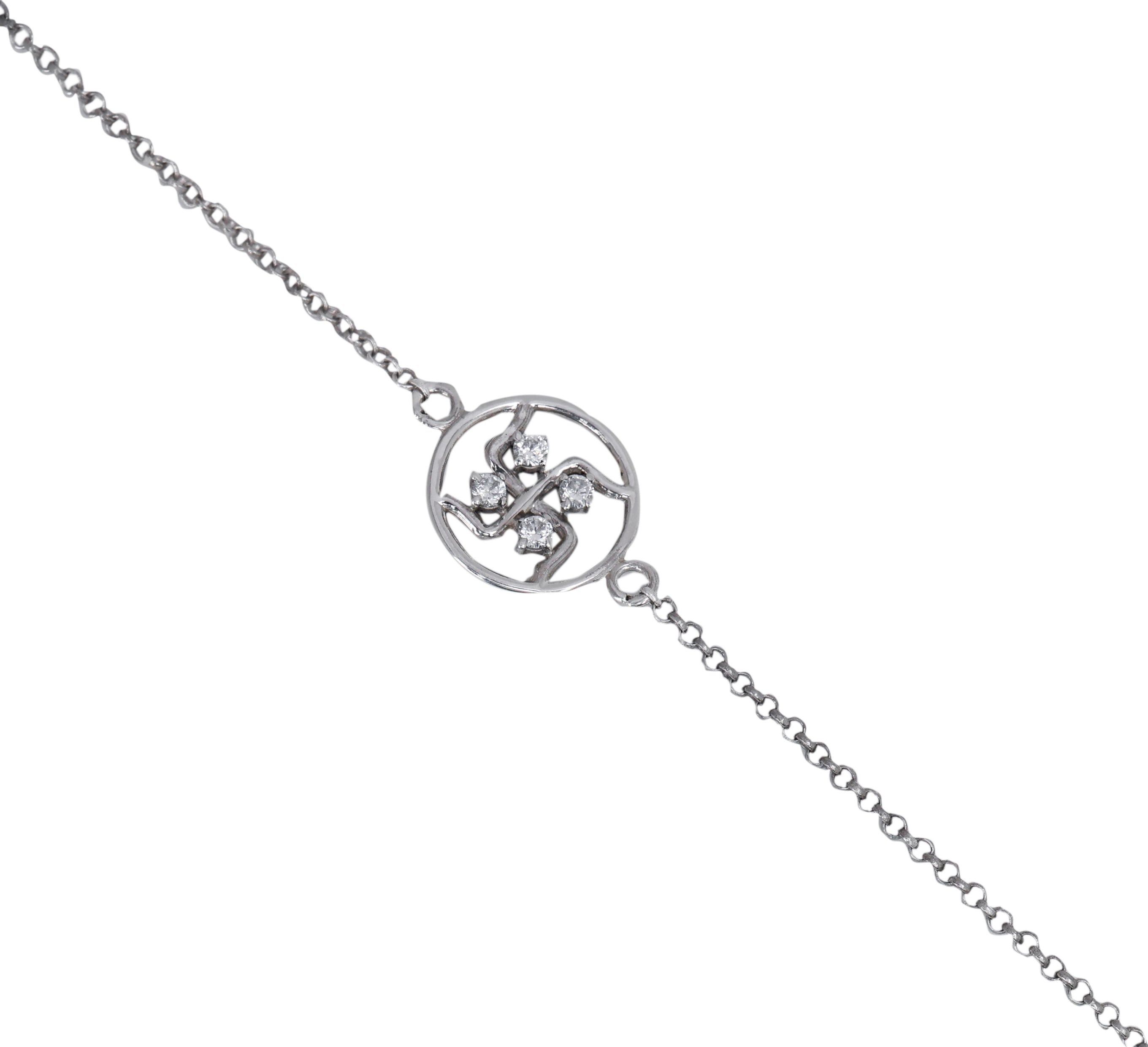 925 Sterling Silver Swastik CZ Rakhi for Brother Raksha Bandhan
