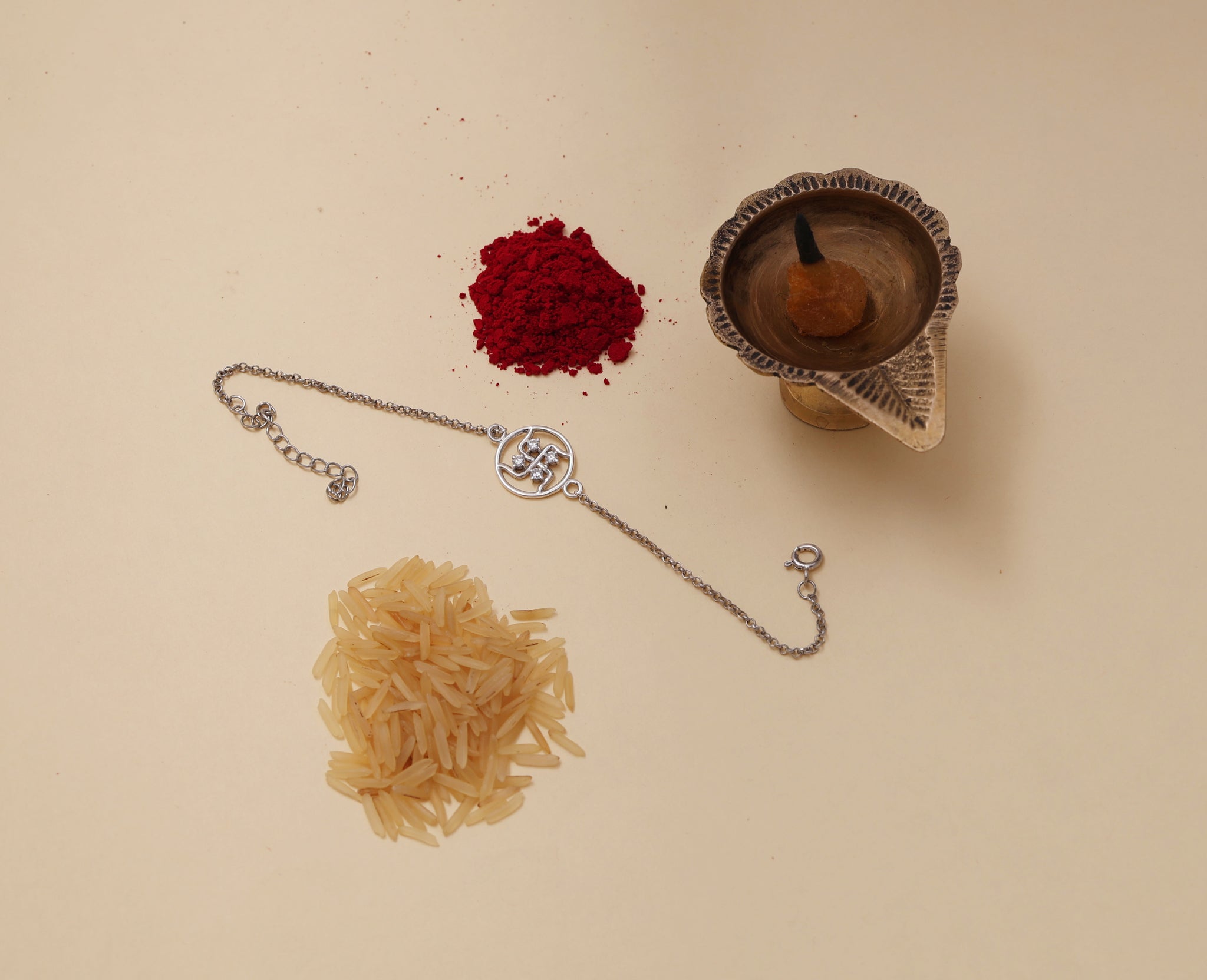 925 Sterling Silver Swastik CZ Rakhi for Brother Raksha Bandhan