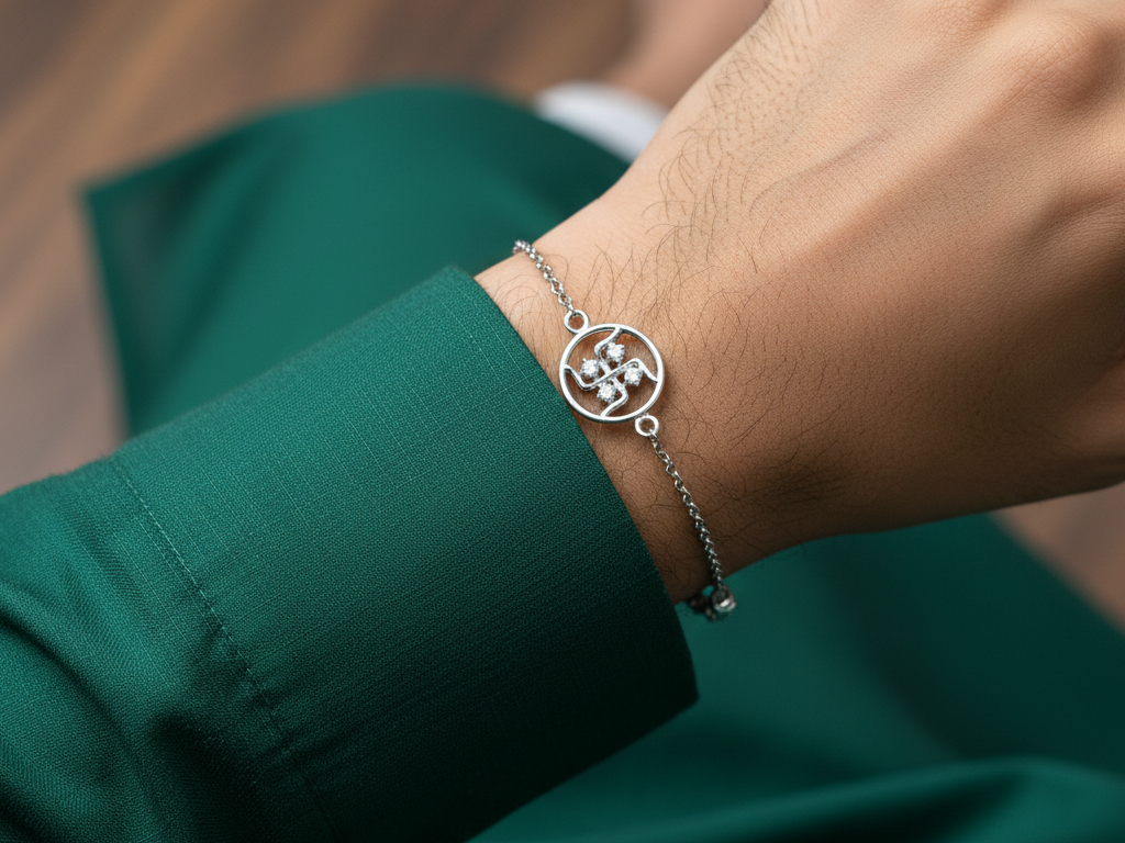 925 Sterling Silver Swastik CZ Rakhi for Brother Raksha Bandhan