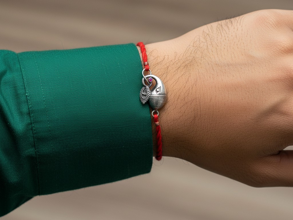 Ganesha 925 Sterling Silver Rakhi with CZ for Rakshabandhan