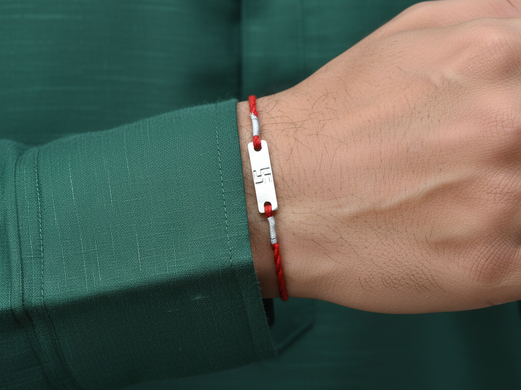 Swastik 925 Sterling Silver Rakhi for Brother with CZ