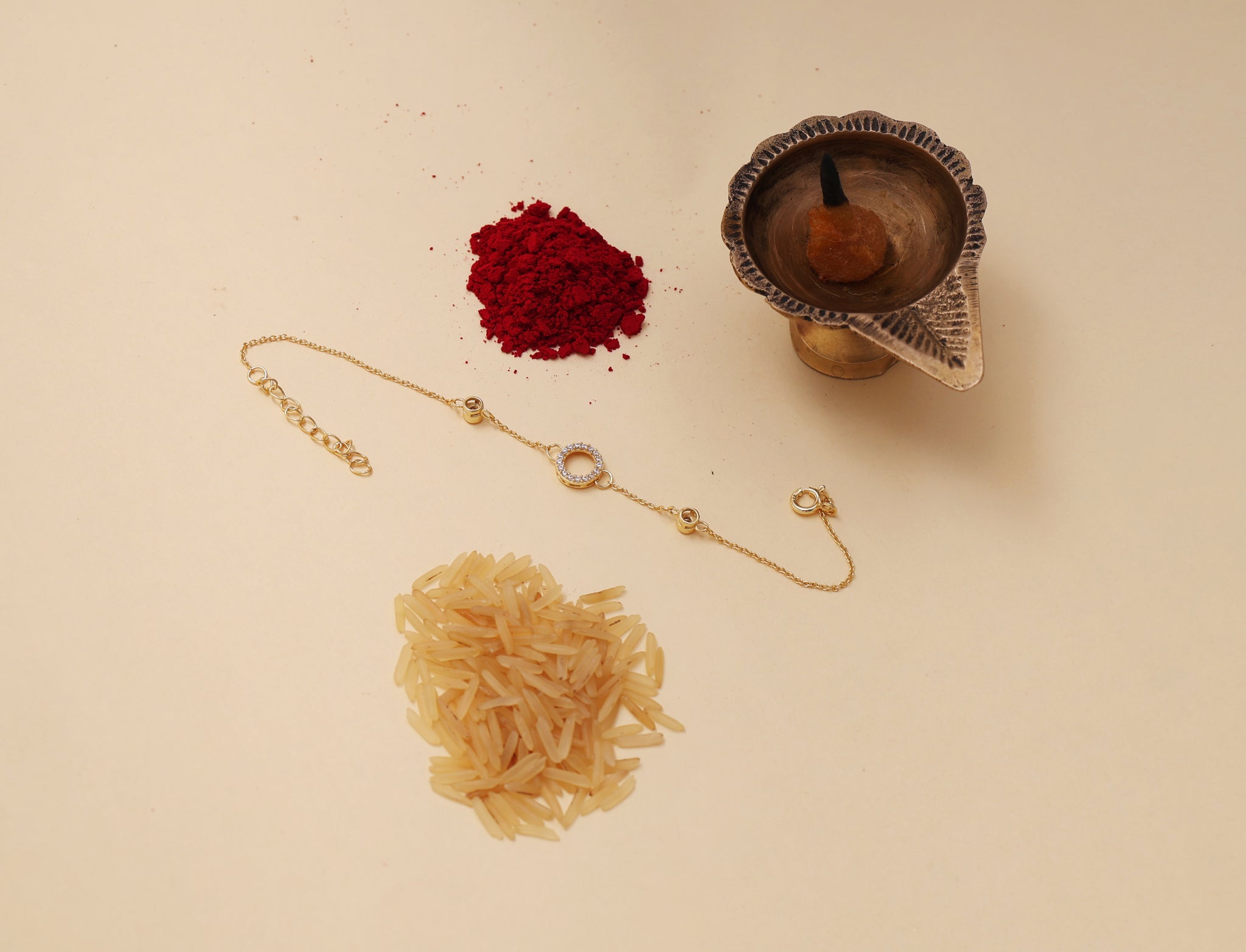 CZ Circle 925 Sterling Silver Rakhi for Brother | Gold Plated